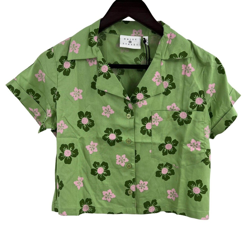 Daisy Street Green Crop Floral Button Front New Small